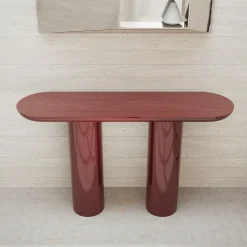 Console Eva con piano ovale in finitura rosso vino lucido