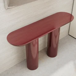 Console Eva con piano ovale in finitura rosso vino lucido