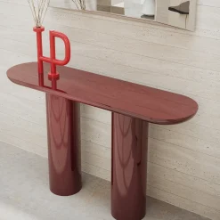Console Eva con piano ovale in finitura rosso vino lucido
