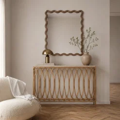 Console in ferro con foglia oro e piano in marmo Novecento