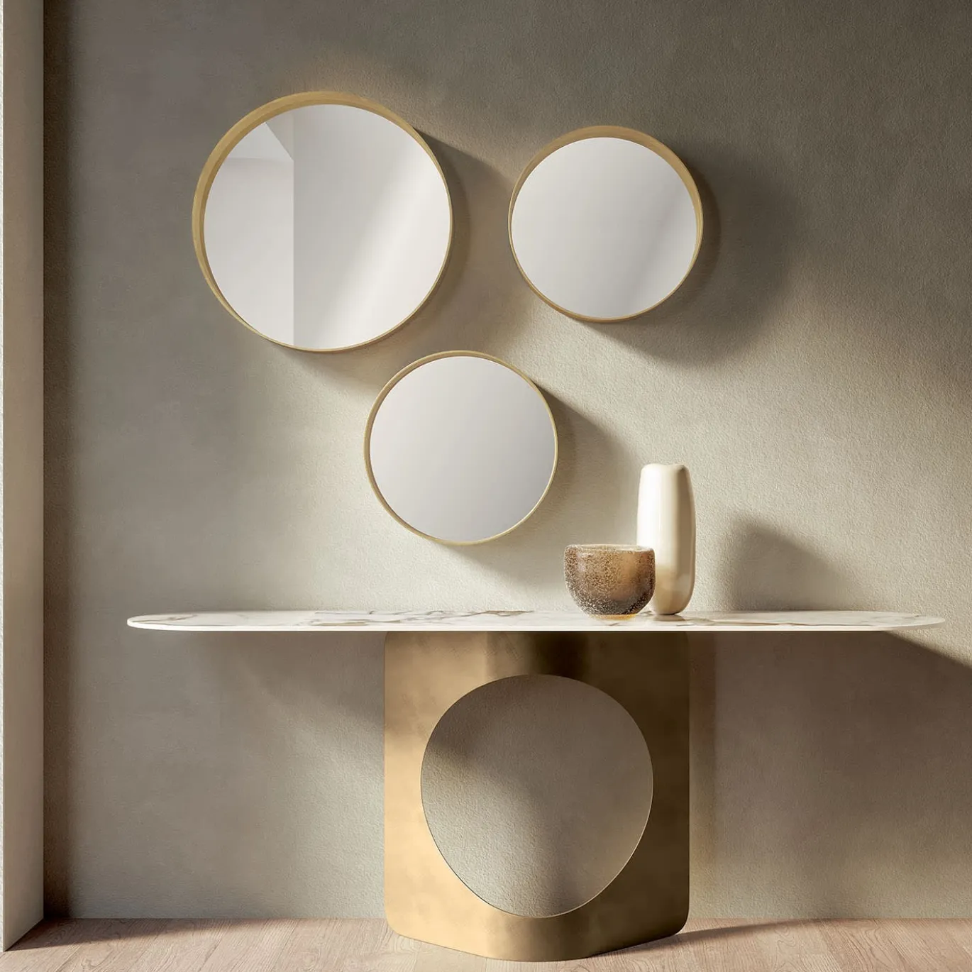 Console in gres marmorizzato e metallo bronzato Hole