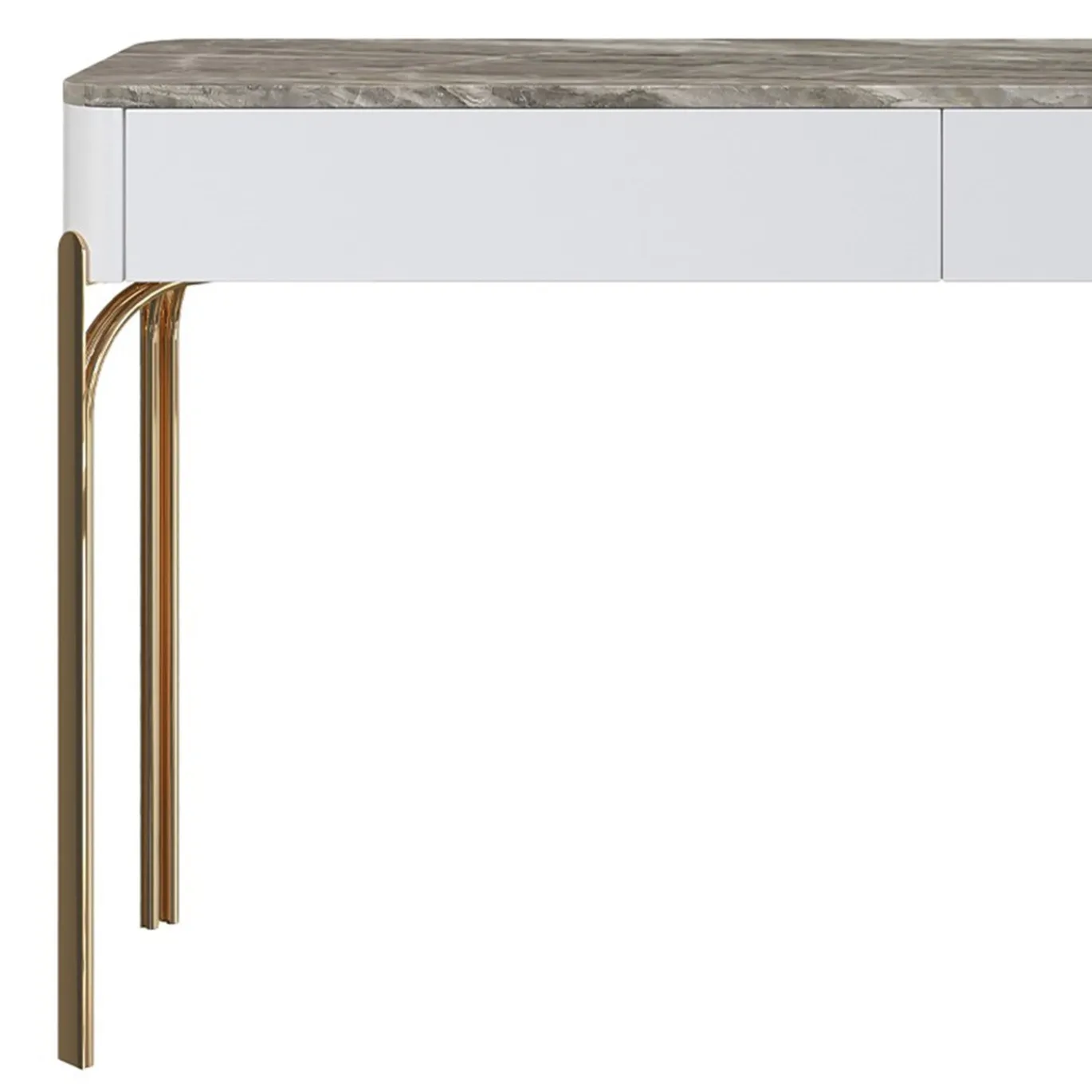 Console in legno con piano in marmo grigio San Nicola e struttura laccata avorio