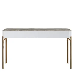 Console in legno con piano in marmo grigio San Nicola e struttura laccata avorio