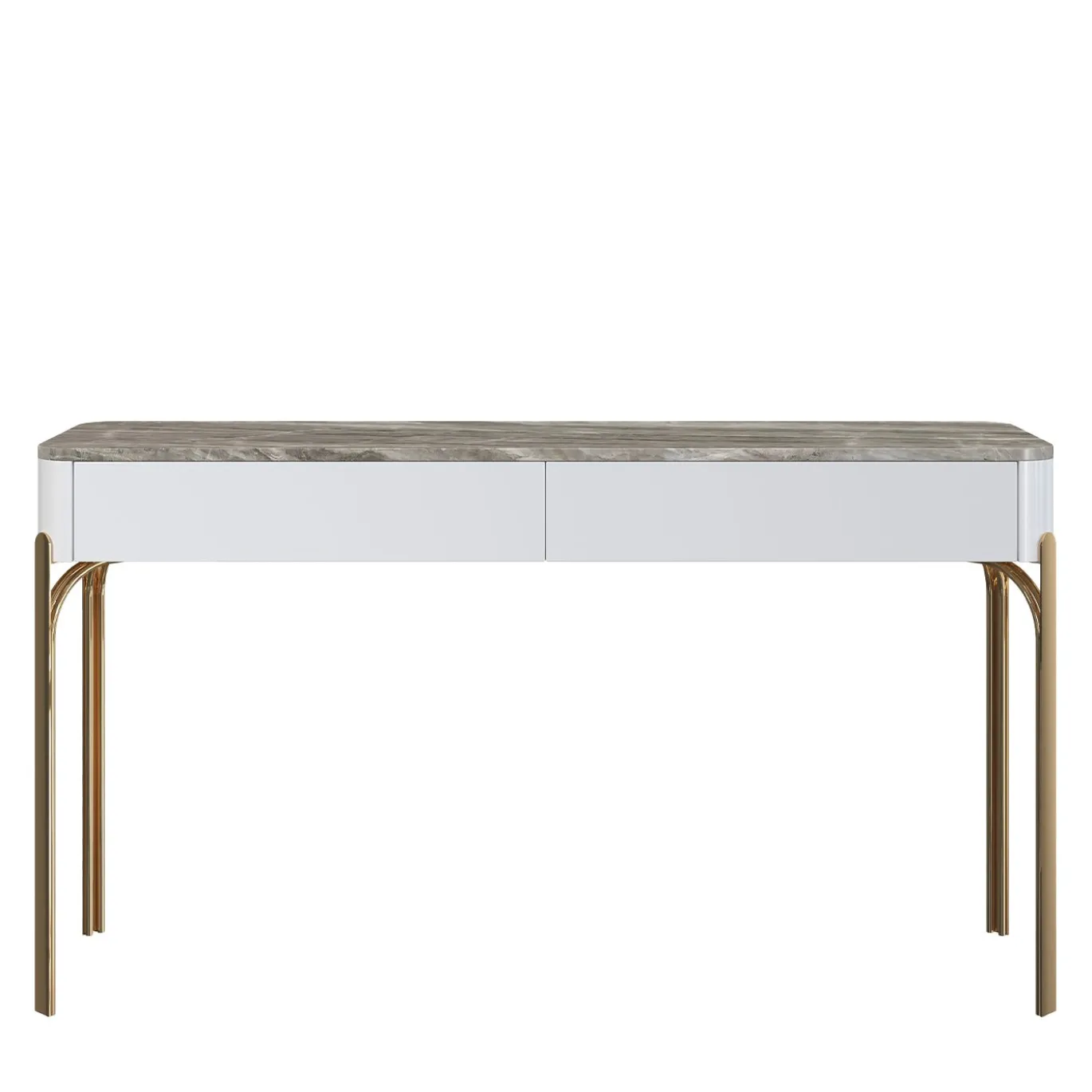 Console in legno con piano in marmo grigio San Nicola e struttura laccata avorio