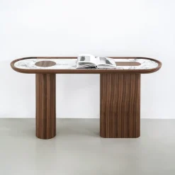 Console in noce nero Creta con top in marmo bianco Arabescato