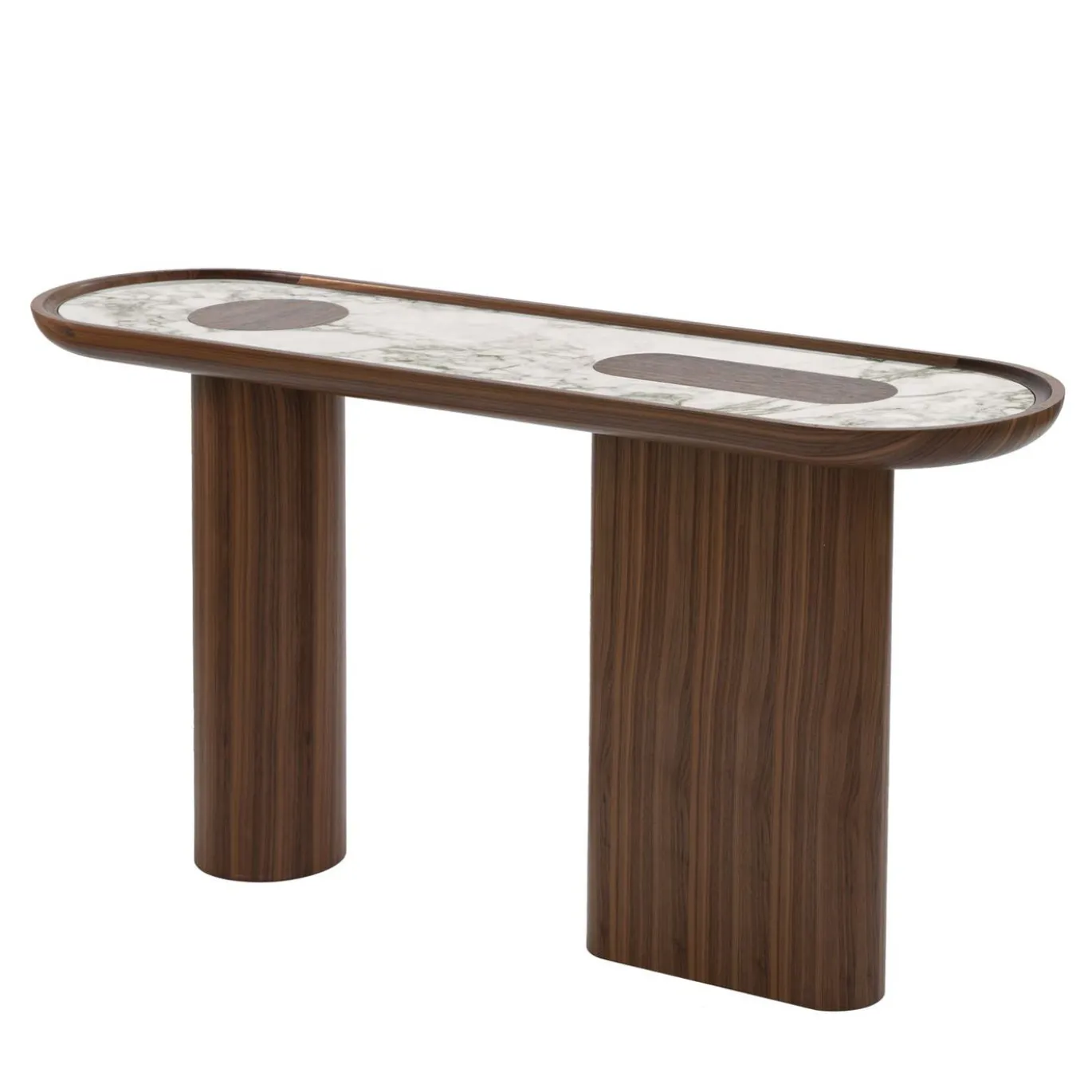Console in noce nero Creta con top in marmo bianco Arabescato