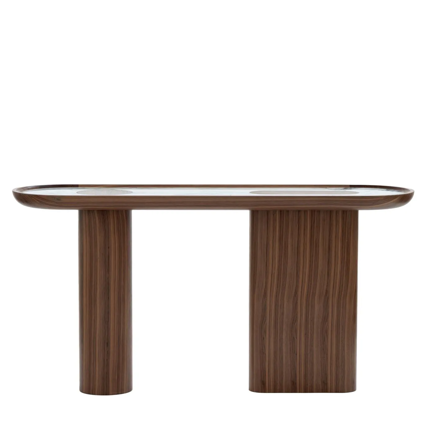 Console in noce nero Creta con top in marmo bianco Arabescato
