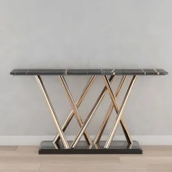 Console in Ottone Oro Cesar con Piano in Marmo Black Tunisi