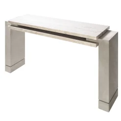 Console in pelle Stratos con piano in travertino
