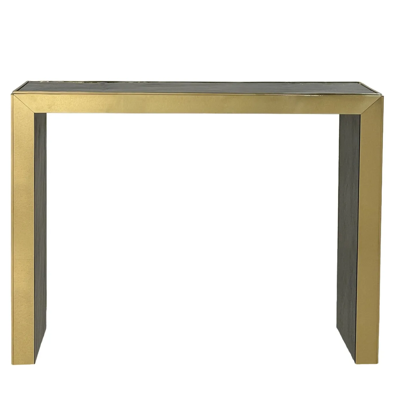 Console Materia con telaio in oro e piano in vetro fumé