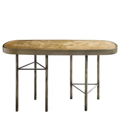 Console Wisteria con finitura bronzo e piano in vetro con foglia d'oro