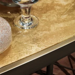 Console Wisteria con finitura bronzo e piano in vetro con foglia d'oro