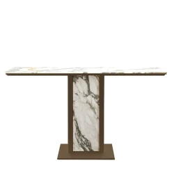 Consolle Afon con piano in marmo bianco e struttura in metallo finitura bronzo