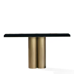 Consolle Andria in legno laccato nero lucido e ottone brunito