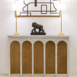 Consolle Impero Romano in Marmo di Carrara Bianco e Foglia Oro