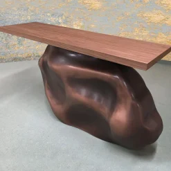 Consolle Impiallacciata Eclipse in Noce con Finitura Bronzo
