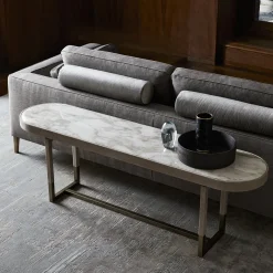Consolle Isabel bassa ovale con top in marmo Calacatta Oro
