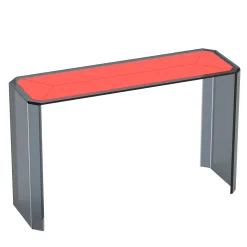 Consolle Jean Michel in vetro grigio fumé e pelle rossa