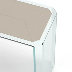 Consolle Jean Michel in vetro trasparente e pelle beige