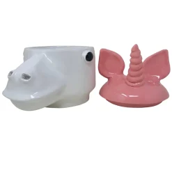 Contenitore piccolo unicorno rosa e bianco con coperchio