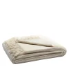 Coperta crema con frange in grani di riso-Jaquard 100% cashmere