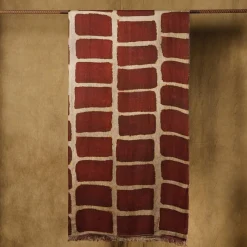 Coperta di lino di Scilla con motivo mattone-rosso e sabbia