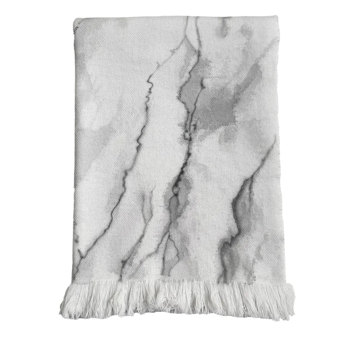 Coperta dipinta a mano grigia con frange Marmo