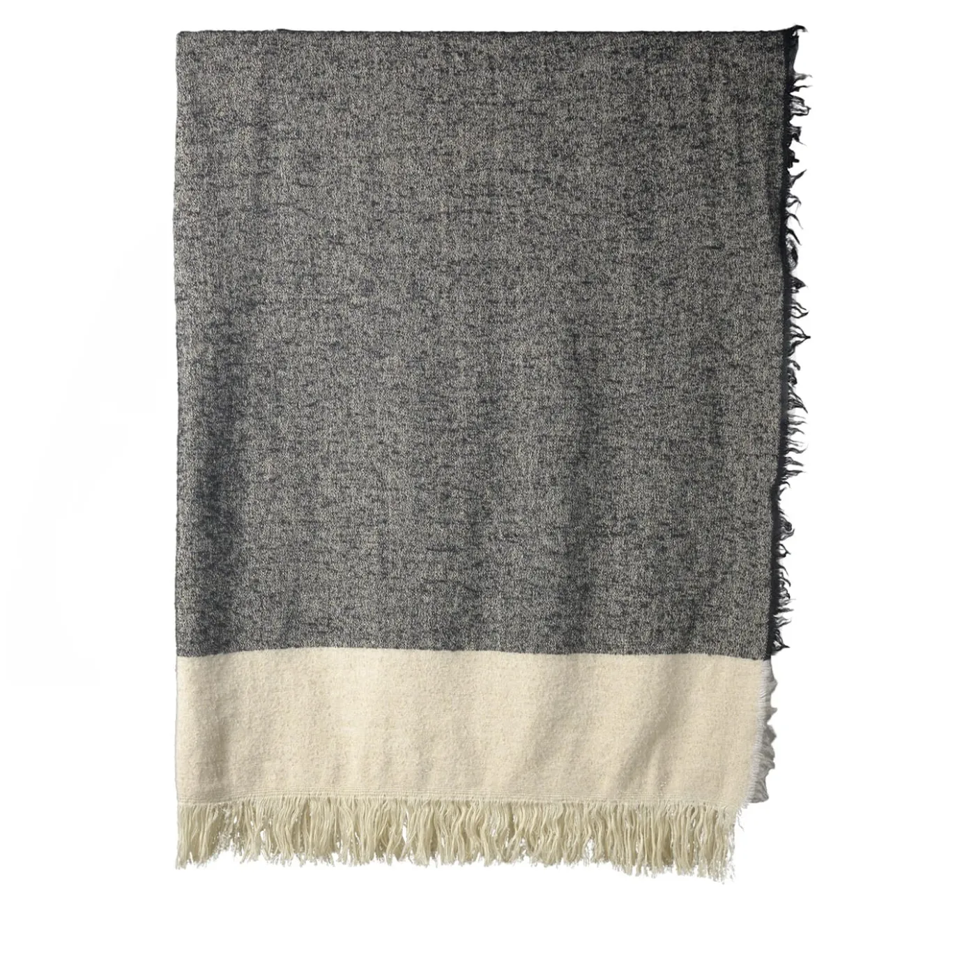 Coperta Hela con frange grigio scuro e beige