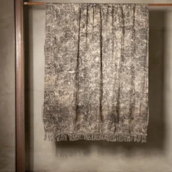 Coperta inglese in cotone e lino con frange Toile-de-Jouy