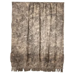 Coperta inglese in cotone e lino con frange Toile-de-Jouy