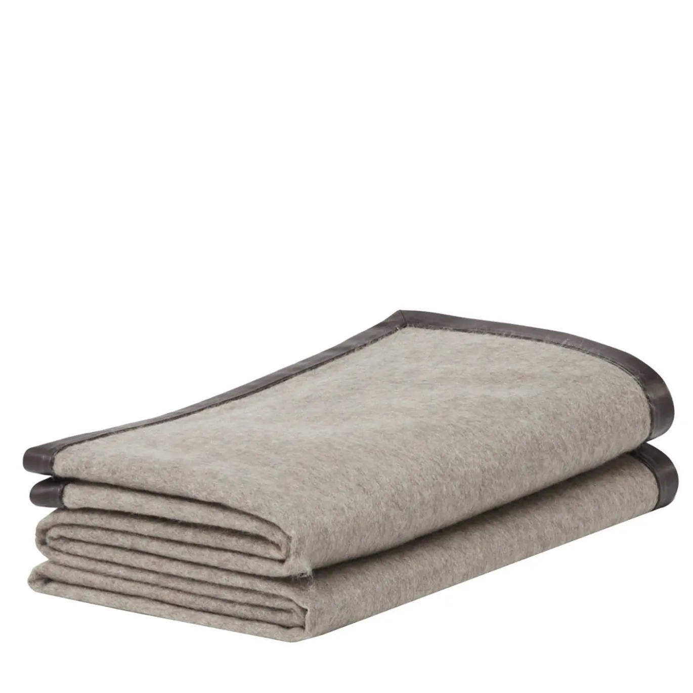 Coperta piccola Salon con orlo in pelle grigio chiaro
