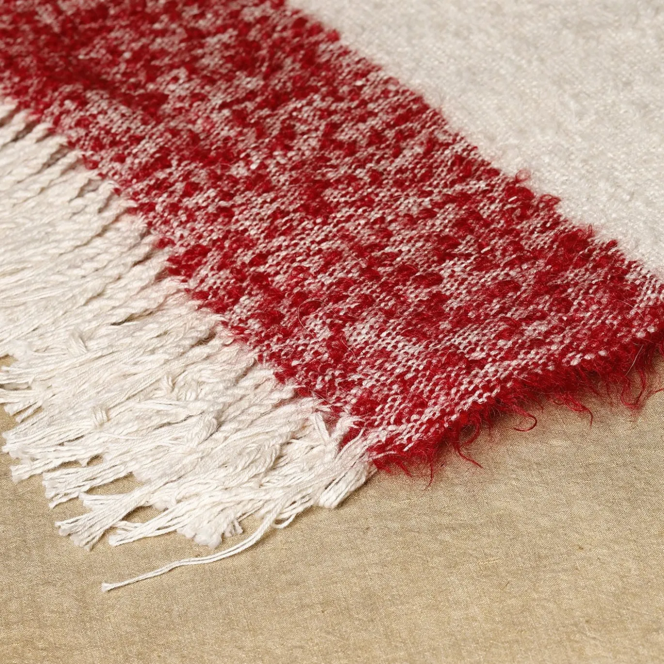 Coperta Tela con frange in cotone e mohair bicolore