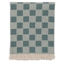 Coperta verde con frange a scacchiera