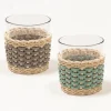 Coppa Anney in pelle e rattan - Beige