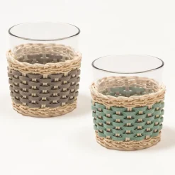 Coppa Anney in pelle e rattan - Beige