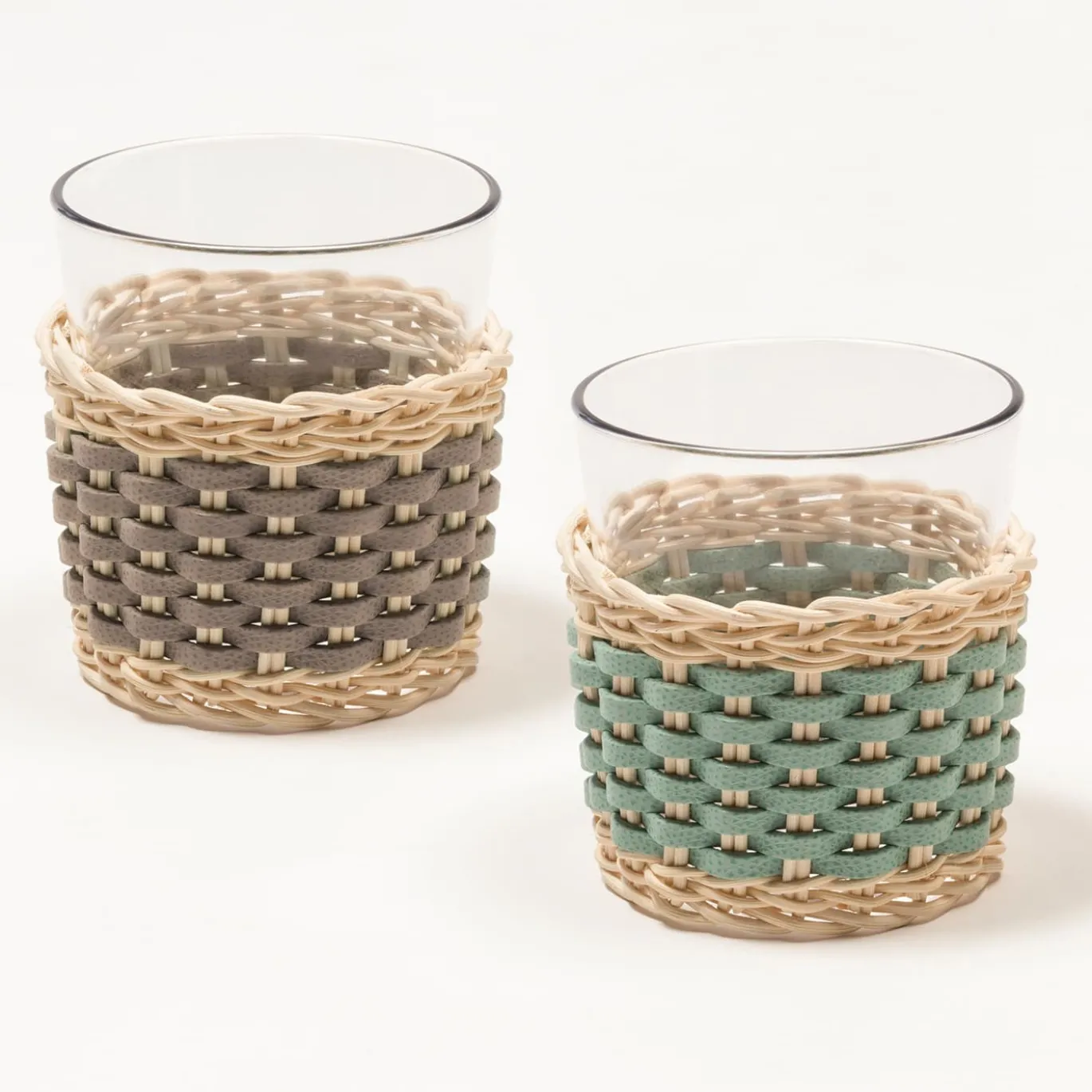 Coppa Anney in pelle e rattan - Beige