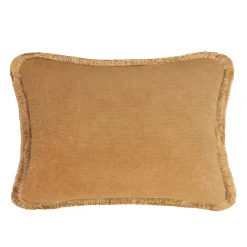 Coppia di cuscini da letto in velluto con frange Camel