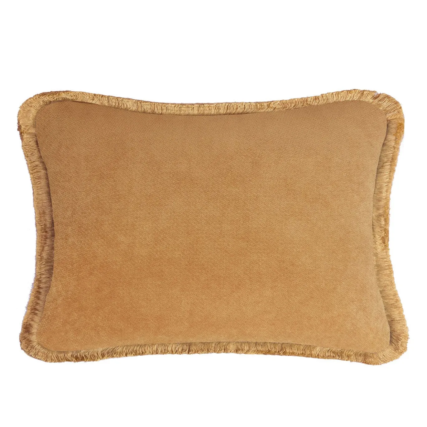 Coppia di cuscini da letto in velluto con frange Camel