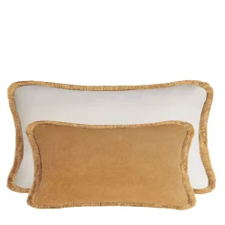 Coppia di cuscini da letto in velluto con frange Camel