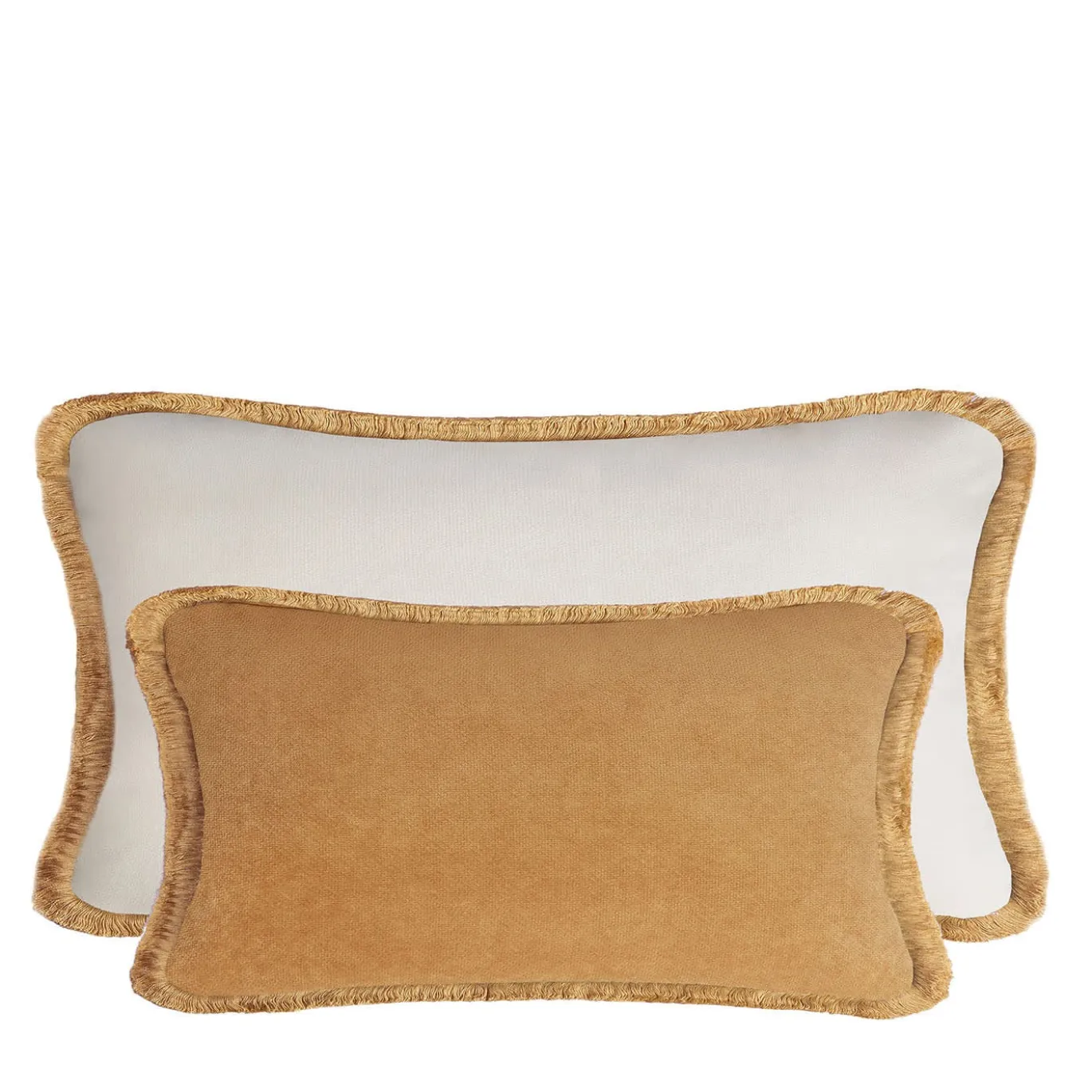 Coppia di cuscini da letto in velluto con frange Camel