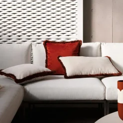 Coppia di cuscini Happy in velluto bianco e rosso mattone a rettangolo