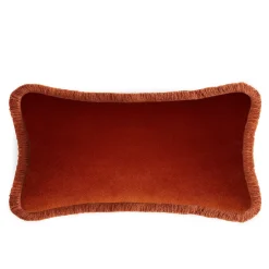 Coppia di cuscini Happy in velluto bianco e rosso mattone a rettangolo