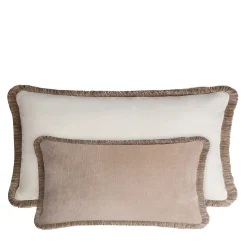 Coppia di cuscini Happy in velluto beige e bianco a forma di rettangolo