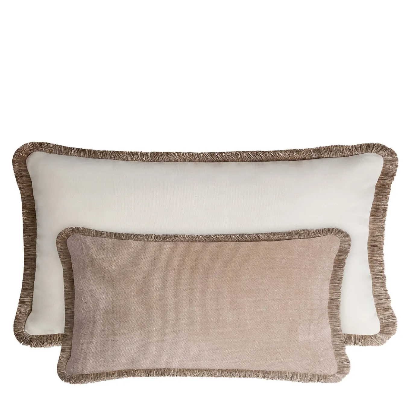 Coppia di cuscini Happy in velluto beige e bianco a forma di rettangolo