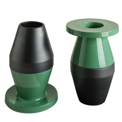 Coppie di Fatto Vasi Decorativi in Ceramica Neri e Verdi di Nathalie Du Pasquier