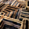 Copriletto Intarsia in pelliccia di visone nero e beige chiaro