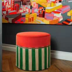 Couture Geometric Riga, grande pouf arancione e verde