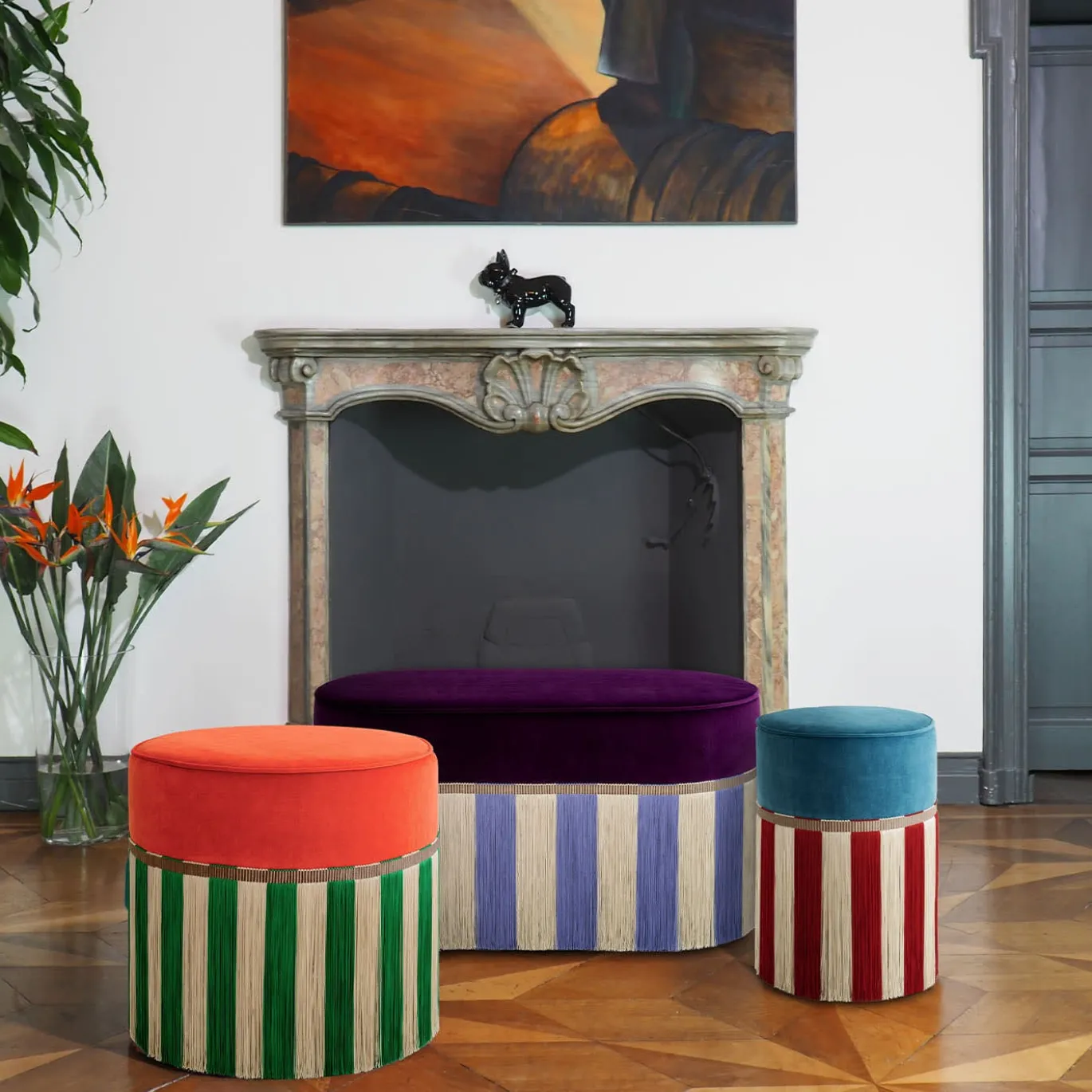 Couture Geometric Riga, grande pouf arancione e verde