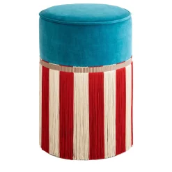 Couture Geometric Riga Small Light-Blue & Red Ottoman