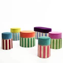 Couture Geometric Riga Small Turquoise and Pink Ottoman